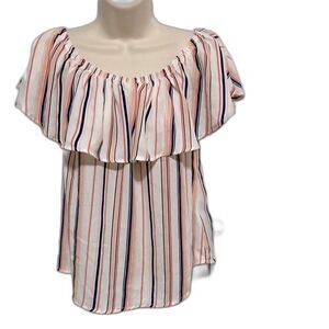 Over the Shoulder Swing Top Blouse Stripes Womens SMALL